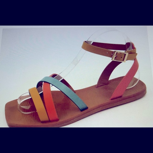 NWT Women's Multicolor Ankle Strap Summer Sunset Sandals Flat Strappy Summer - Picture 8 of 8